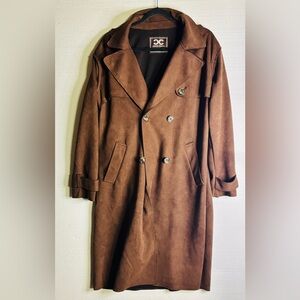 Culture Couture Brown Double-Breasted Faux Suede Long Pea Coat Size Medium